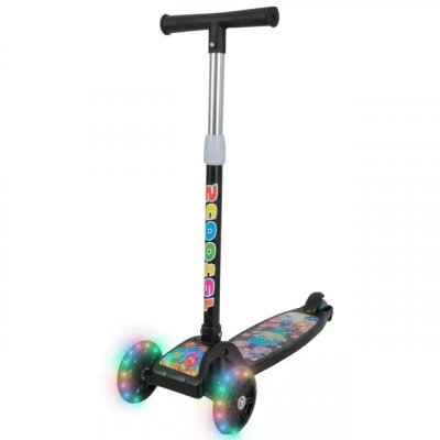 Patinete Infantil 3 Rodas Com Led Dobrável Menino Menina Preto — Estabilidade e Praticidade