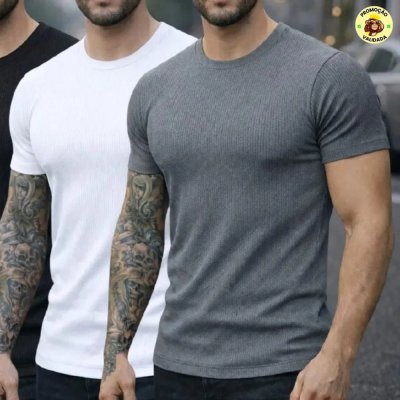 Kit 3 Camiseta Canelada Americana Masculina