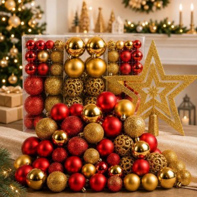 Kit 100 Bolas + Estrelas Decoração Natal