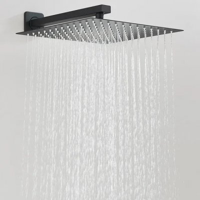 Ducha Quadrada Cromada Em Inox 30x30 com Braço de Parede Preto Fosco