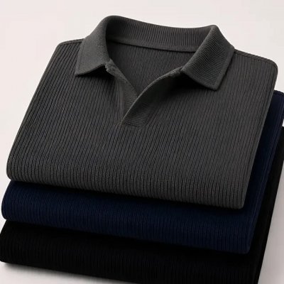 Kit Camisa Polo Masculina Canelada Gola Italiana Sem Botao — Chumbo / Azul / Preto (P)