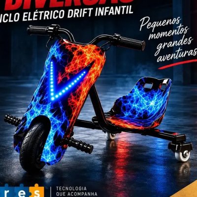 Patinete Elétrico Infantil PARES Drift 3 Rodas (Triciclo) — Bluetooth, Vermelho