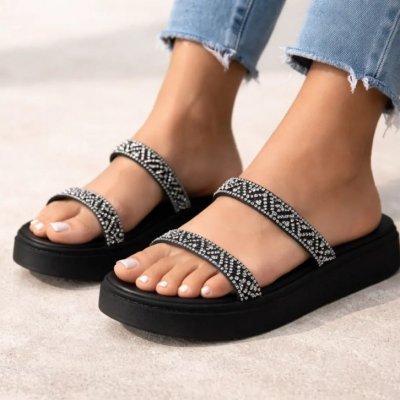 Sandália Brilho Strass Tendência Moda