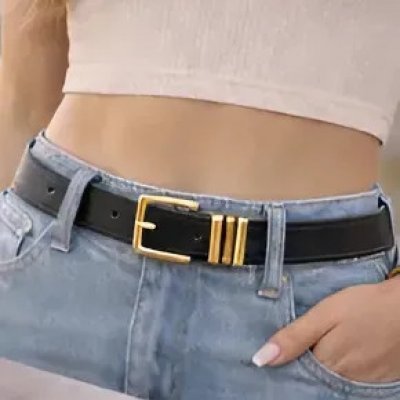 Kit 4 Cintos Femininos com Fivela Dourada — Preto, Branco, Caramelo e Nude