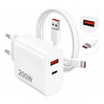 Carregador Turbo 200W USB-C/USB-A — Compatível com Xiaomi Poco (Branco)