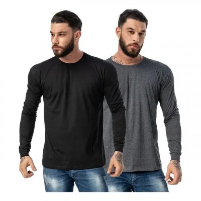 Kit 2 Camisetas Masculinas Manga Longa Algodão Premium — Conjunto Básico de Algodão Premium