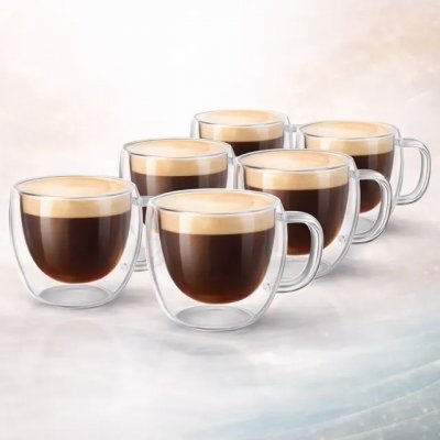 Kit 6 Xícaras Vidro Duplo Térmico Café 80ml Premium Luxo Transparente