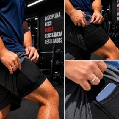 Kit 3 Shorts 2 Em 1 Duplo Bolso