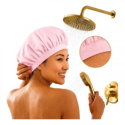 Touca Banho Impermeável Moto Chuveiro De Luxo Banheira Spa Rosa -touca Impermeável — review