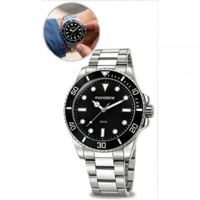 Relógio Prata Masculino Mondiane 32549g0mvne1 — correia prateada e fundo preto