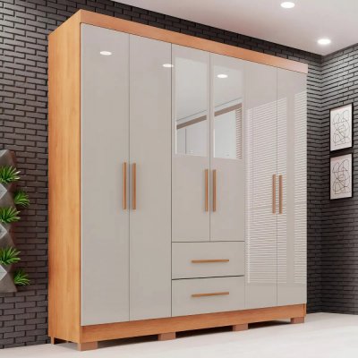 Guarda-roupa Casal Espelho 6 Portas 2 Gavetas