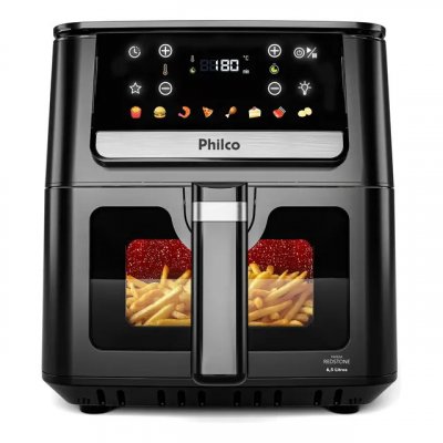 Air Fryer Philco 6,5L Visor Glass e Redstone 1700W PAF65A — capacidade e potência para porções maiores