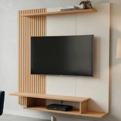 Estante Para Tv 55 Painel Ripado Com Prateleira E Nicho Sala Bege - Review
