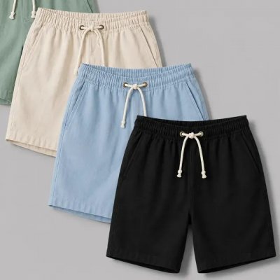 Kit 4 Shorts Masculino Bermuda Linho Verão — Preto, Verde, Azul e Palha (M)