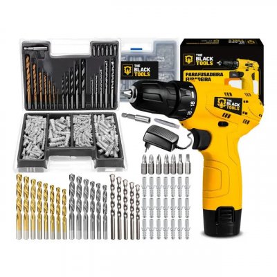 Parafusadeira Furadeira 3/8 a Bateria TB12A The Black Tools — Jogo 300 Peças