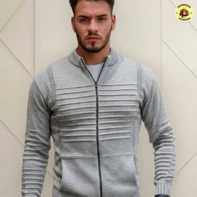 Jaqueta Masculina Preta Lã Tricot Inverno