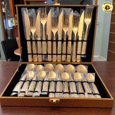 FAQUEIRO DA REALEZA Kit Faqueiro Dourado 24pcs Maleta Sem Estampa