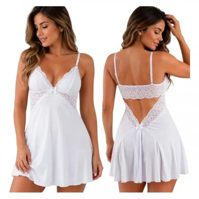 Camisola Sexy Renda Costa Nua — Branco (P)