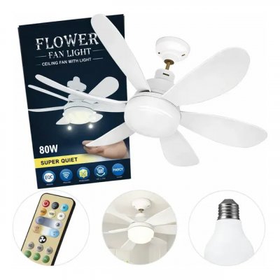 Lâmpada Ventilador Teto VT02 80W LED E27 — Luz Frio e Quente, Bivolt