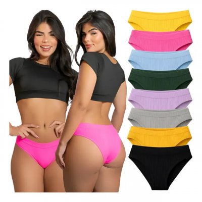 Kit 10 Calcinhas Tanga Canelada Básica — Kit 10 Calcinhas Tanga Canelada Básica