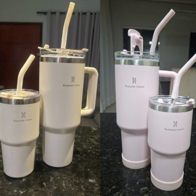 Kit Copo Térmica Inox 1200ml & 600ml Com Tampa E Canudo (2 Cores)