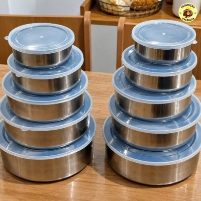 Jogo Conjunto Potes Com Tampa Hermetico Em Aço Inox