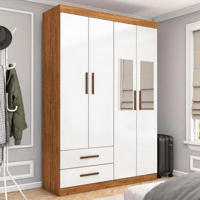 Guarda-Roupa Solteiro Siena 4 Portas 2 Gavetas com Espelho Multimóveis CR35555 Marrom-claro