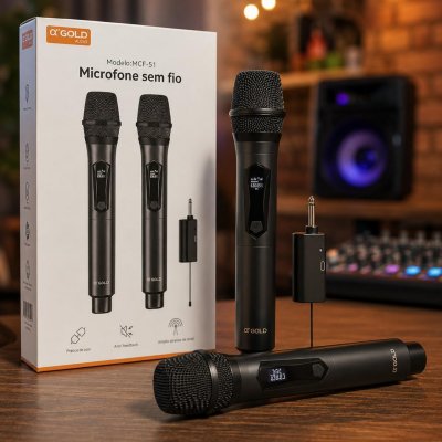 Kit 2 Microfones Sem Fio UHF Recarregável