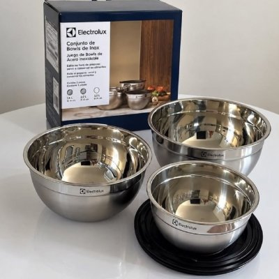 Conjunto Bowls de Inox Electrolux c/ Tampa Plástica 3 Pçs