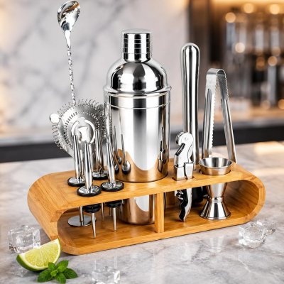 Kit Coqueteleira Inox 12 Peças com Suporte
