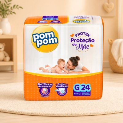 👶 Fralda Pom Pom Protek Proteção de Mãe Jumbo G 24 Un