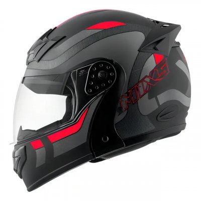 Capacete Robocop Escamoteável Fechado Mixs Gladiator Delta S — Tamanho 60, Cinza e Vermelho Fosco