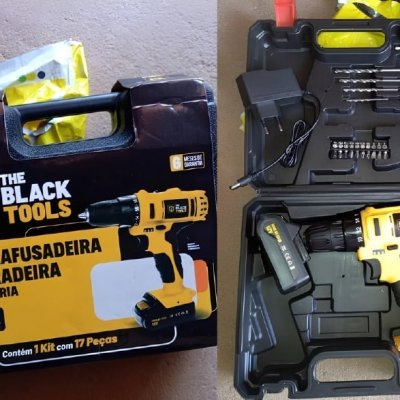 Furadeira Parafusadeira Sem Fio A Bateria 12v 3/8 10mm + Maleta e Acessórios The Black Tools