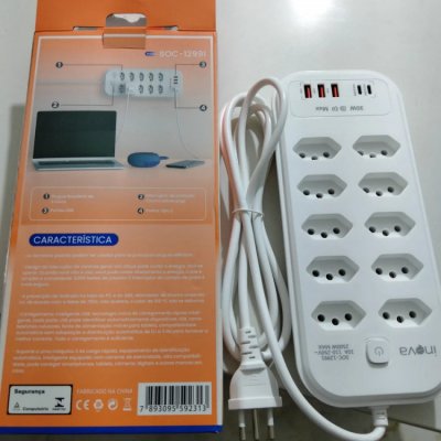 Filtro de Linha 10 Tomadas com 3 USB Branco