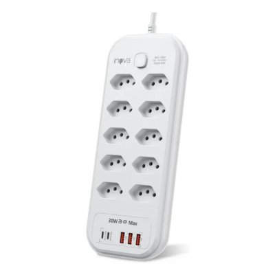 Review: Filtro De Linha Régua Extensão 10 Tomadas Com 3 Usb E 2 Pd Branco 127/220v