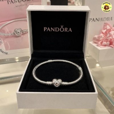 Bracelete Pandora Pulseira de Prata e Fecho Coracao
