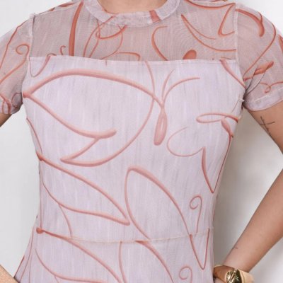 Vestido Feminino Midi em Malha e Tule