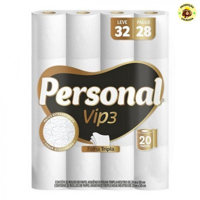 Personal Papel Higiênico Vip Folha Tripla, 32 Rolos De 20M