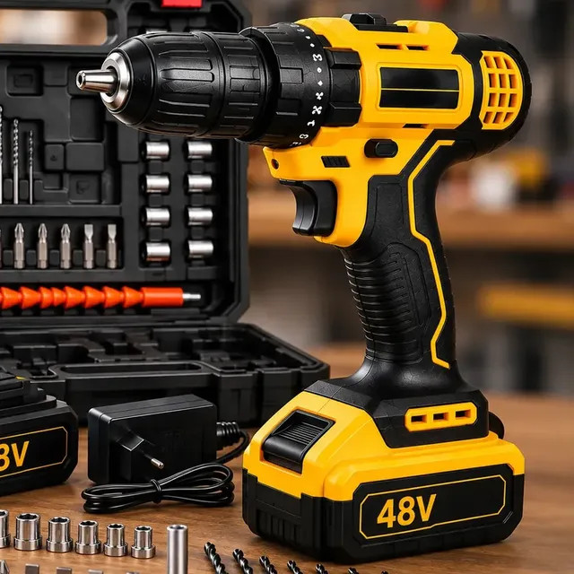 Parafusadeira Furadeira de Impacto Sem Fio 48V Hardline — Kit Profissional com 2 Baterias