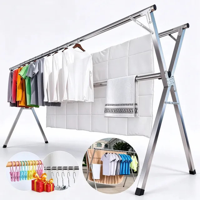 Varal De Chão Grande De Roupas 3 Andares Dobrável - Branco Branco: varal grande e dobrável para secagem