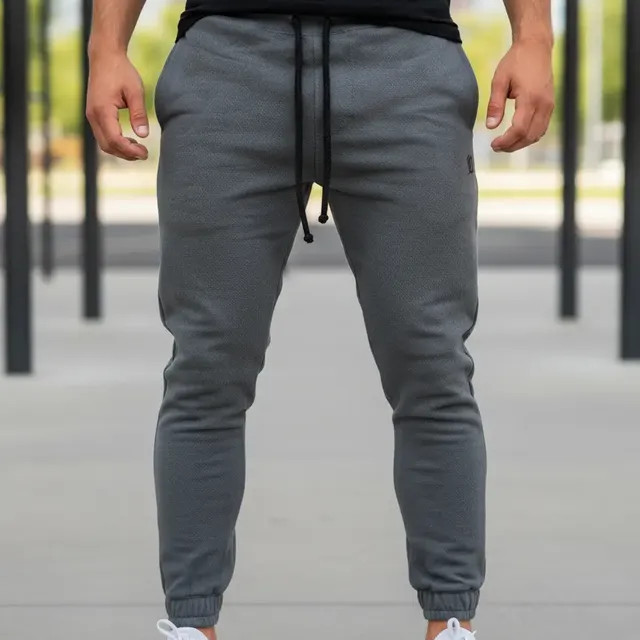Calça Moletom Masculino Slim Jogger Algodão Premium Conforto Cinza Médio Liso M