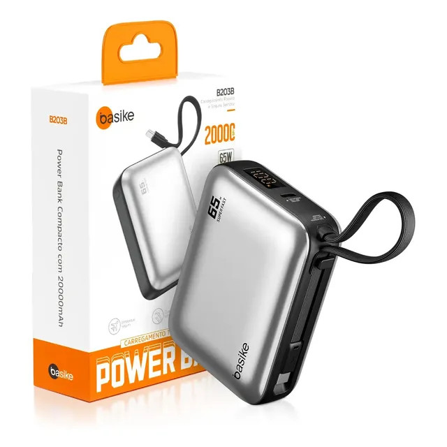 Power Bank Basike 20000mAh — 65W USB-C para Notebook e Celular