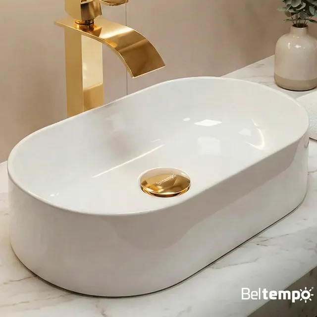 Cuba Pia de Apoio Sobrepor Oval 43x25 Branca Banheiro Lavabo Beltempo BT-2030