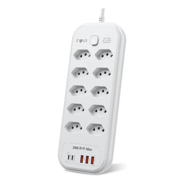 Review: Filtro De Linha Régua Extensão 10 Tomadas Com 3 Usb E 2 Pd Branco 127/220v