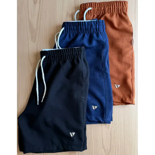 Kit 3 Shorts De Linho Masculino — Bermuda Leve para Praia e Verão