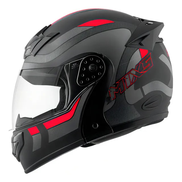 Capacete Robocop Escamoteável Fechado Mixs Gladiator Delta S — Tamanho 60, Cinza e Vermelho Fosco