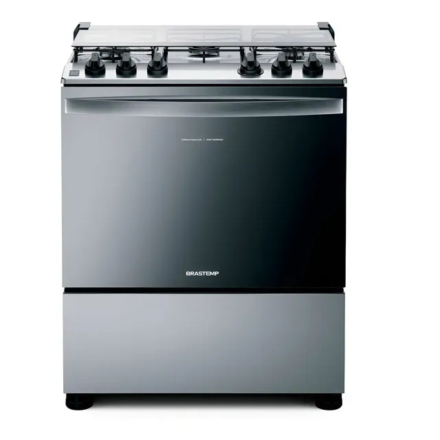 Fogão Brastemp BFS5NCR 5 Bocas — acabamento inox e conexão a gás engarrafado