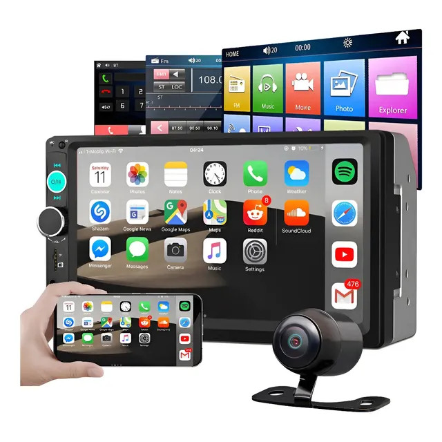 Central Multimídia Touch MP5 2DIN com Bluetooth, USB e Câmera de Ré — Preto
