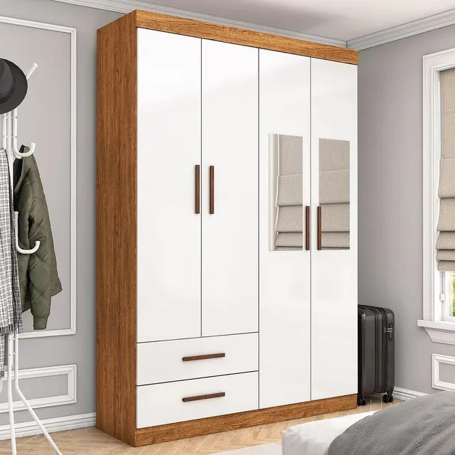 Guarda-Roupa Solteiro Siena 4 Portas 2 Gavetas com Espelho Multimóveis CR35555 Marrom-claro