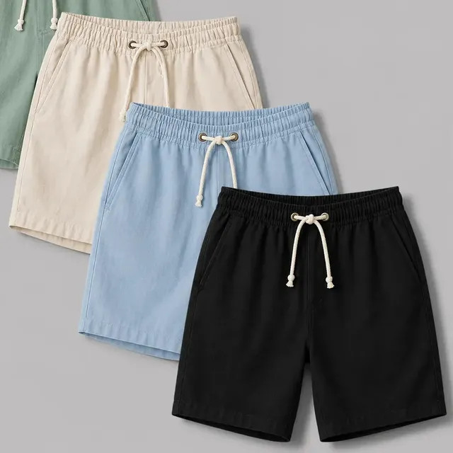 Kit 4 Shorts Masculino Bermuda Linho Verão — Preto, Verde, Azul e Palha (M)
